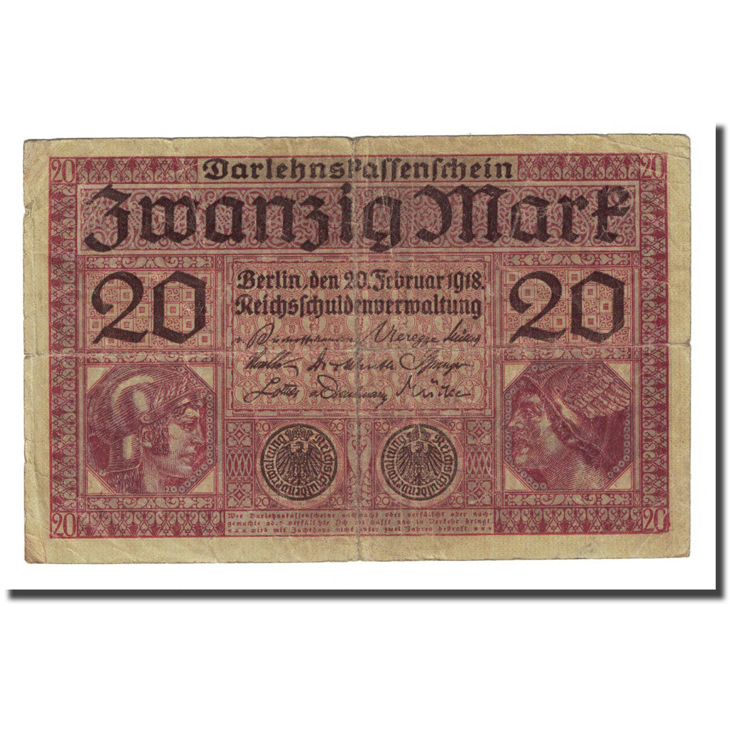 Banknote, Germany, 20 Mark, 1918-02-20, KM:57, VF(20-25)