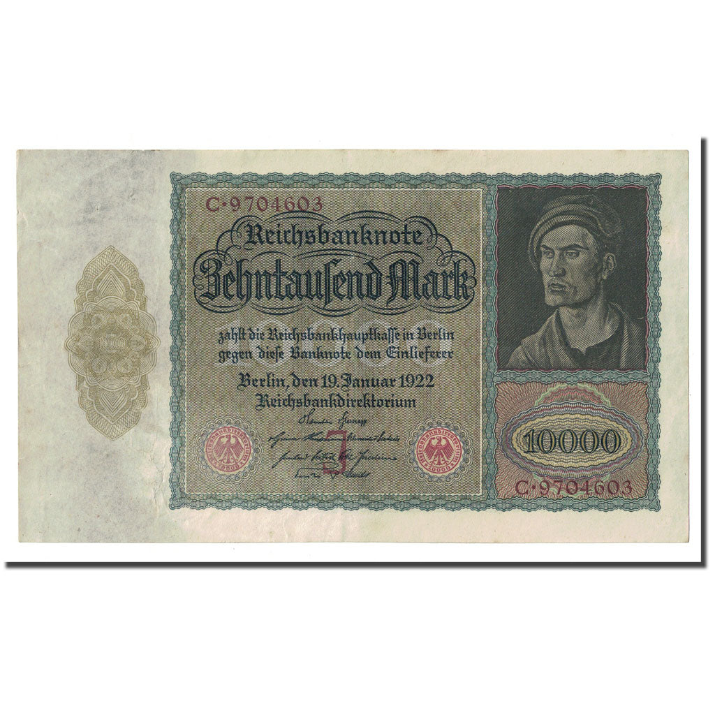 Banknote, Germany, 10,000 Mark, 1922-01-19, KM:70, AU(55-58)