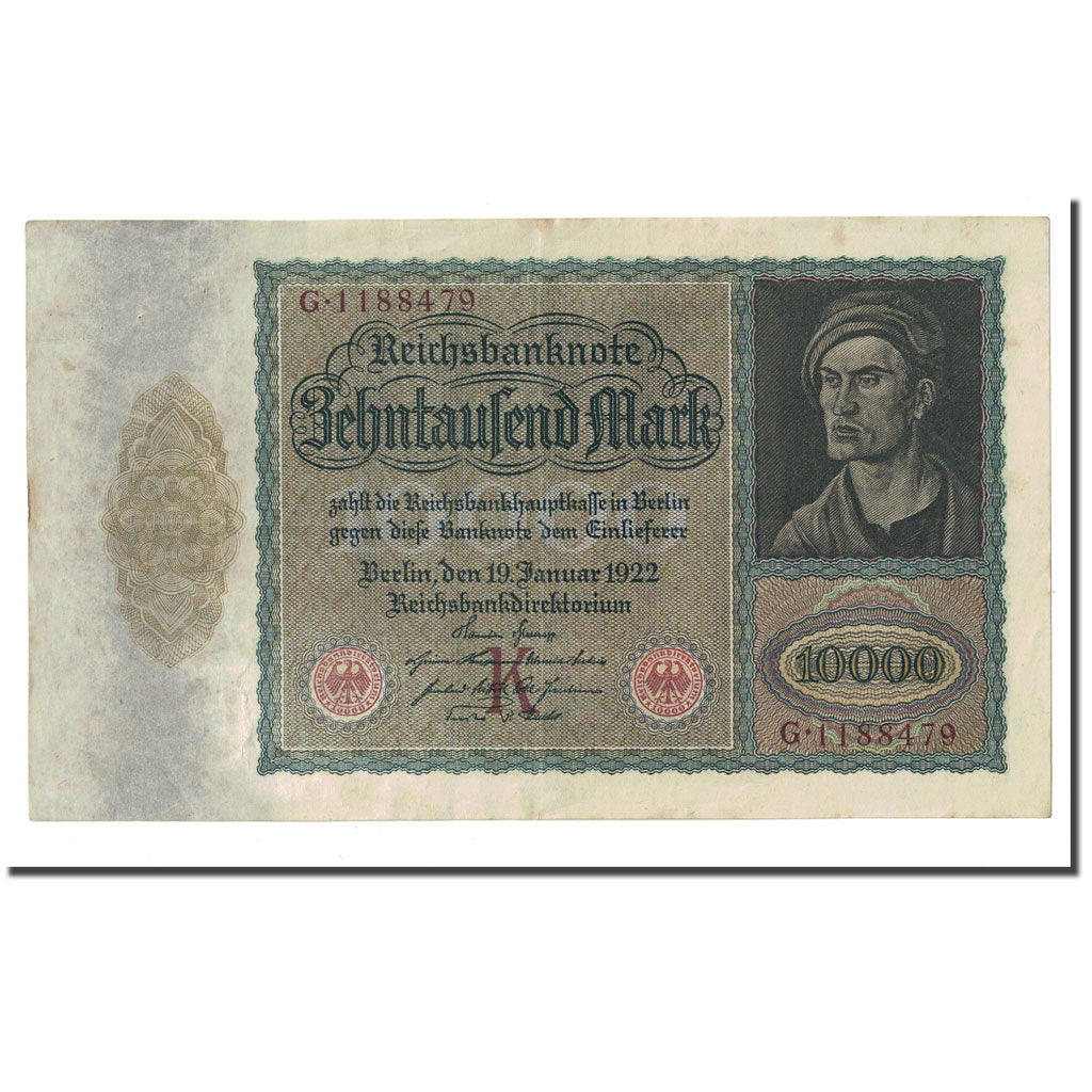 Banknote, Germany, 10,000 Mark, 1922-01-19, KM:70, AU(50-53)