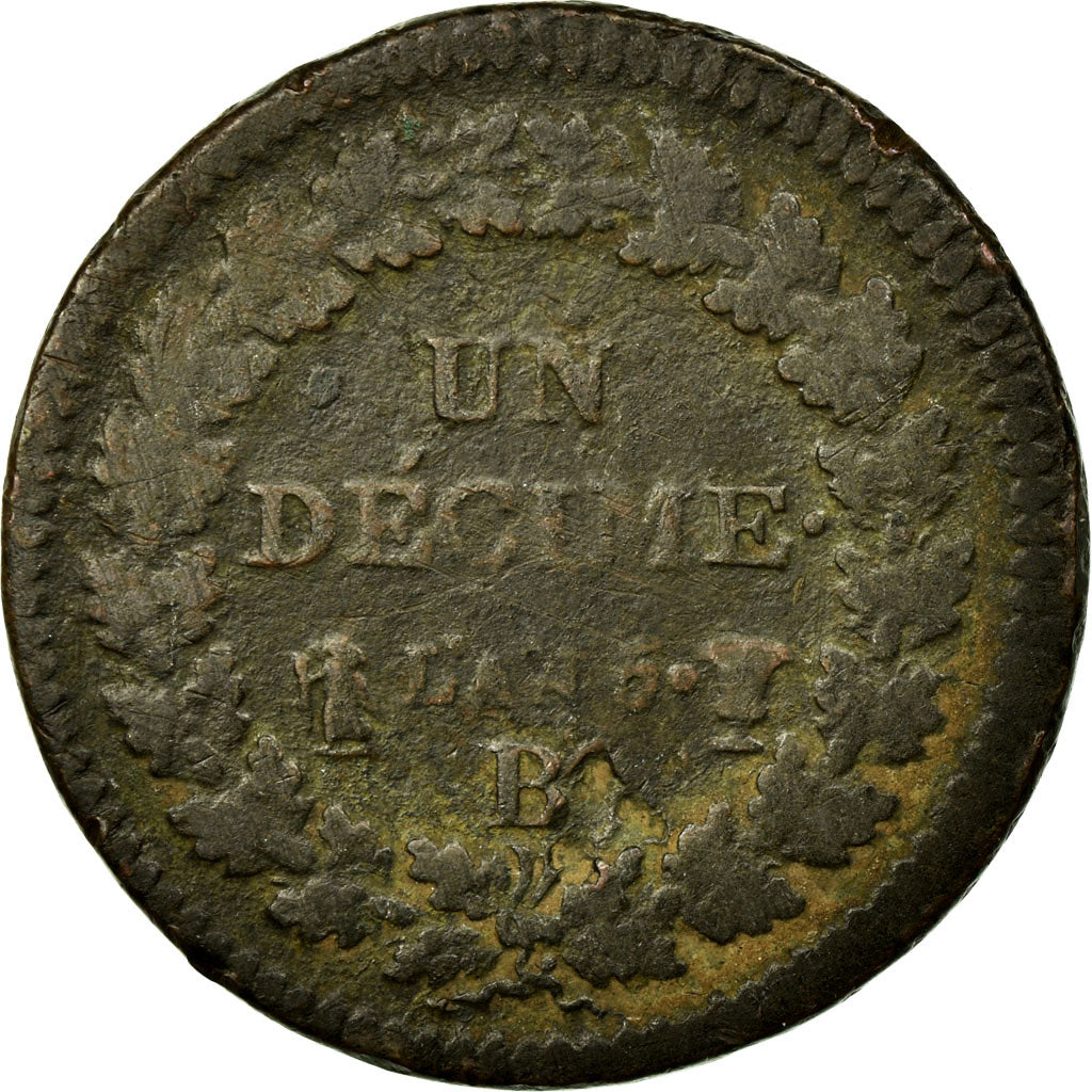 Coin, France, Dupré, Decime, 1796, Rouen, VG(8-10), Bronze, KM:644.3