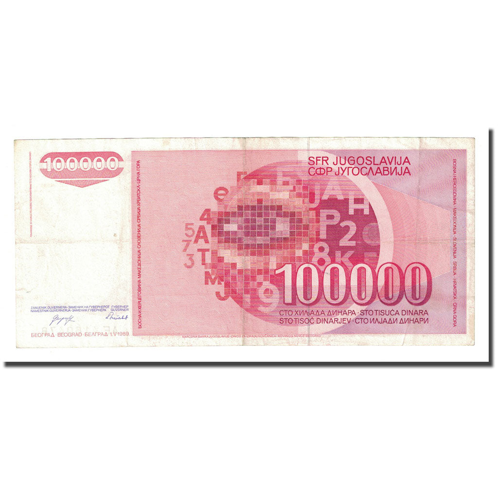 Banknote, Yugoslavia, 100,000 Dinara, 1989-05-01, KM:97, EF(40-45)