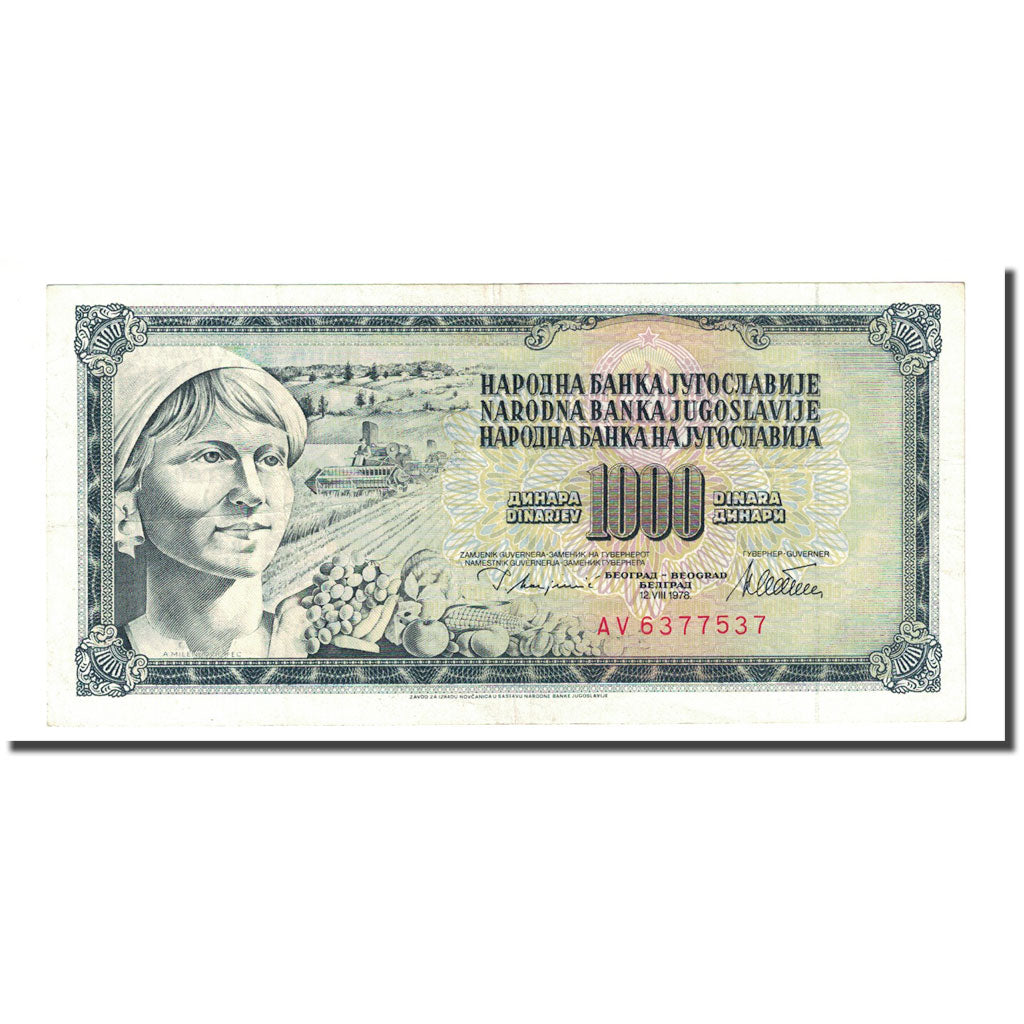 Banknote, Yugoslavia, 1000 Dinara, 1978-08-12, KM:92c, AU(55-58)