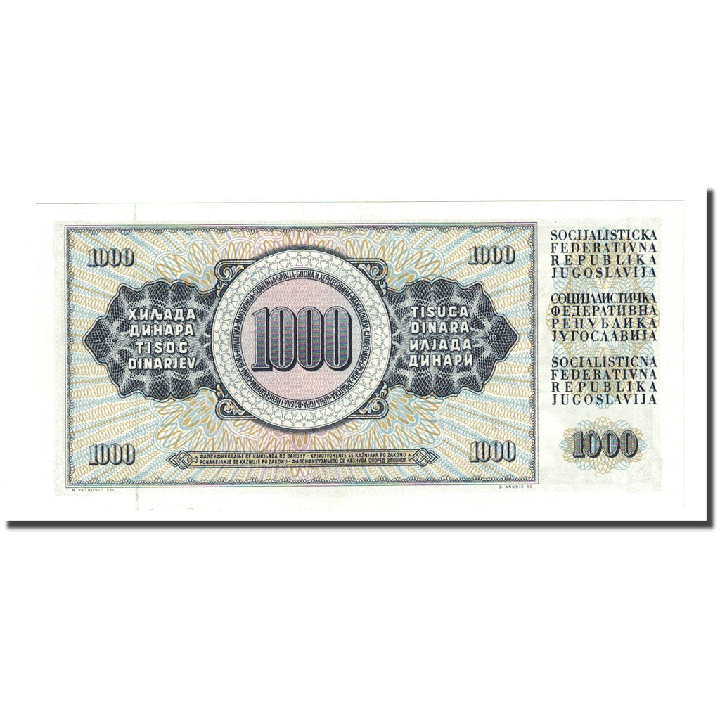 Banknote, Yugoslavia, 1000 Dinara, 1978-08-12, KM:92c, AU(55-58)