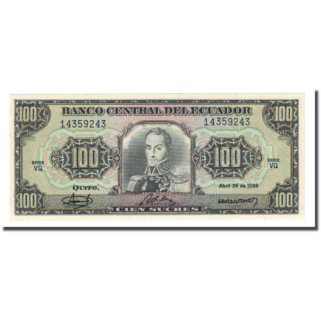 Banknote, Ecuador, 100 Sucres, 1986-04-29, KM:123, UNC(65-70)