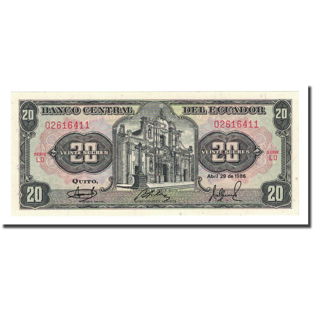 Banknote, Ecuador, 20 Sucres, 1986-04-29, KM:121Aa, UNC(65-70)