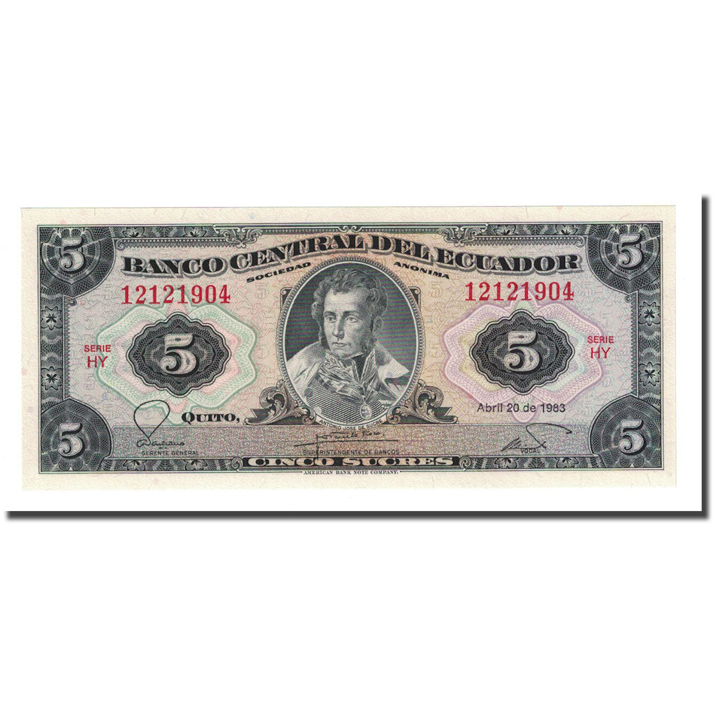 Banknote, Ecuador, 5 Sucres, 1983-04-20, KM:108b, UNC(65-70)