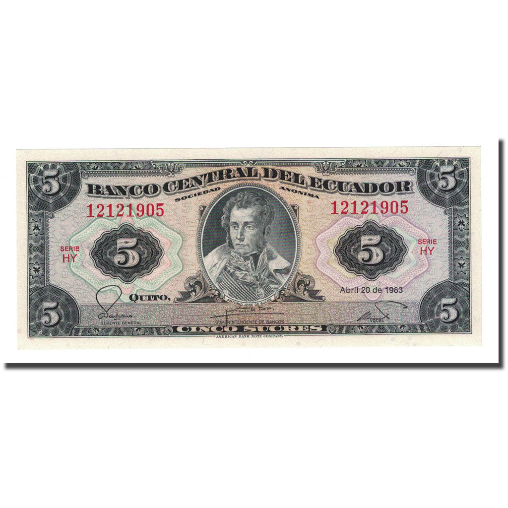 Banknote, Ecuador, 5 Sucres, 1983-04-20, KM:108b, UNC(65-70)