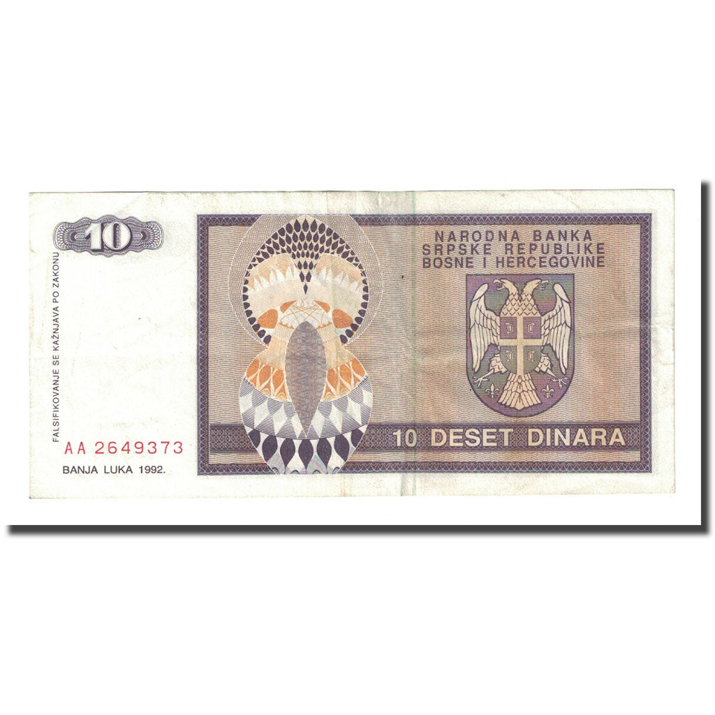 Banknote, Bosnia - Herzegovina, 10 Dinara, 1992, KM:133a, EF(40-45)