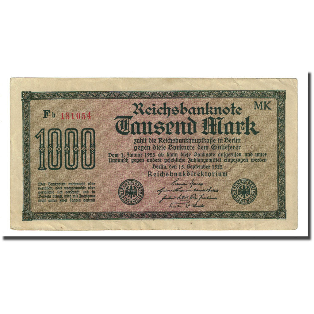 Banknot, Niemcy, 1000 Mark, 1922-09-15, KM:76d, EF(40-45)
