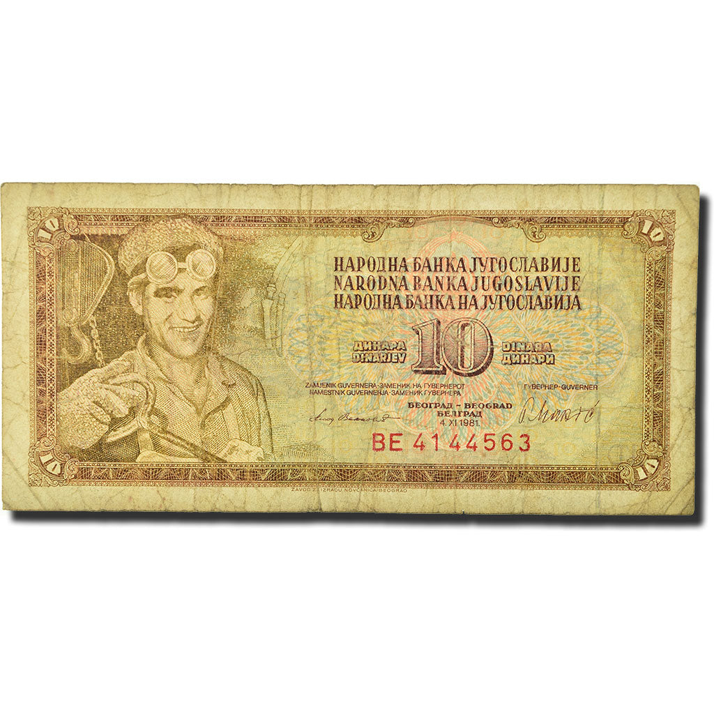 Banknote, Yugoslavia, 10 Dinara, 1981-11-04, KM:87b, VG(8-10)
