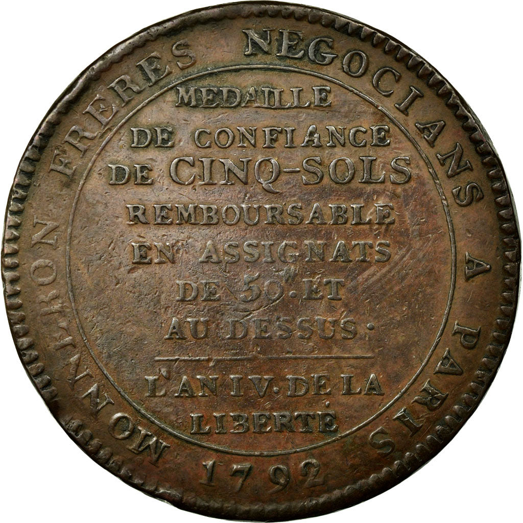Coin, France, 5 Sols, 1792, Birmingham, EF(40-45), Bronze, KM:Tn31