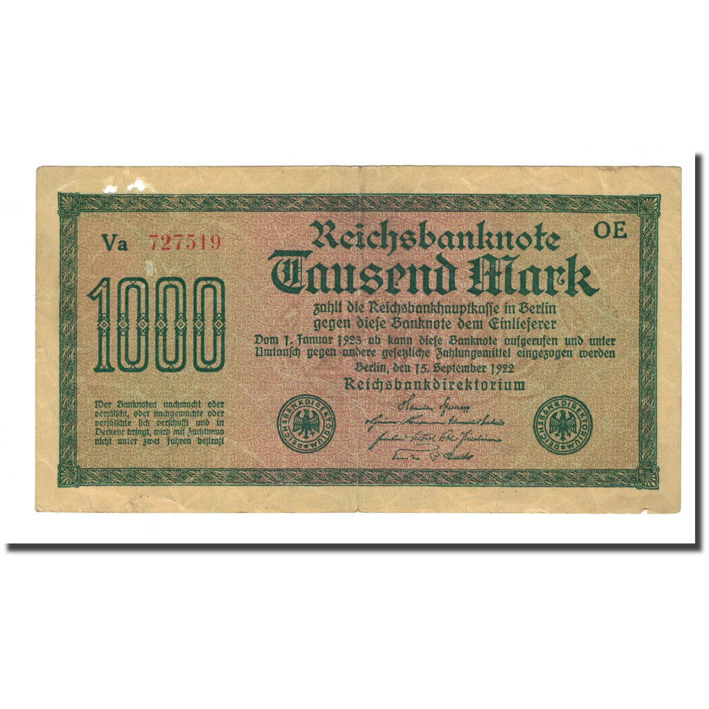 Biljet, Duitsland, 1000 Mark, 1922-09-15, KM:76b, TB