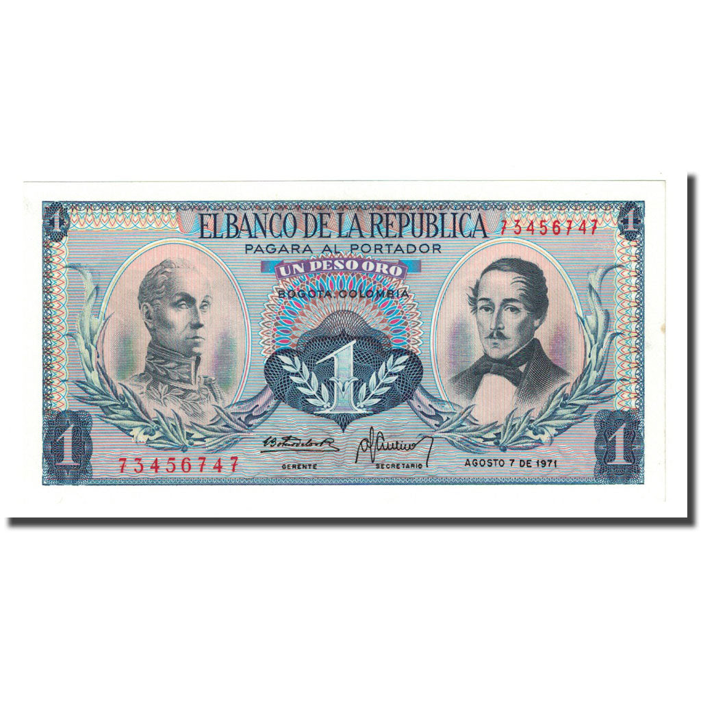 Banknote, Colombia, 1 Peso Oro, 1971-08-07, KM:404e, UNC(65-70)