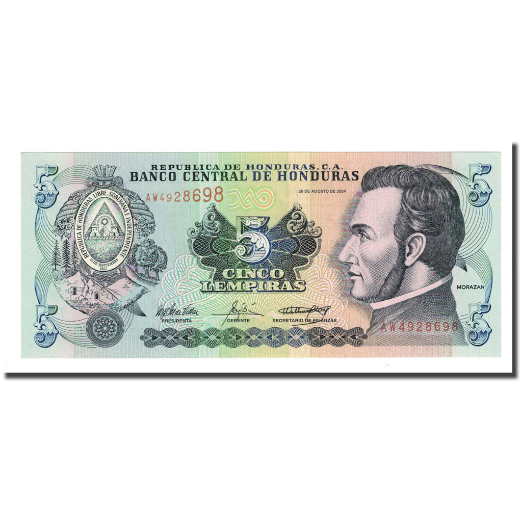 Billete, 5 Lempiras, Honduras, 2004-08-26, KM:85d, UNC