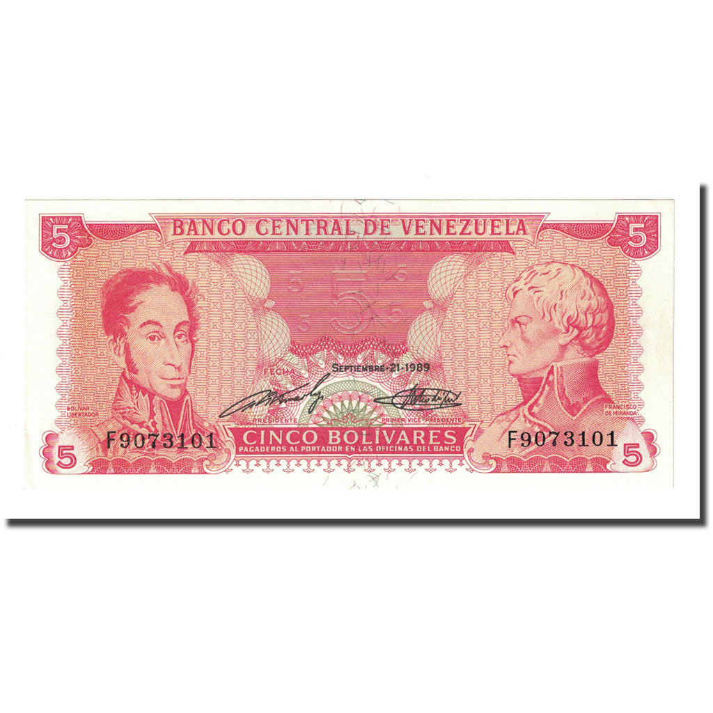 Banknote, Venezuela, 5 Bolivares, 1989-09-21, KM:70a, UNC(65-70)