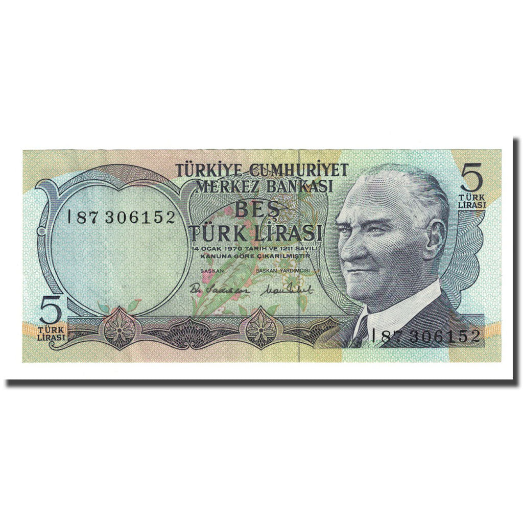 Banknote, Turkey, 5 Lira, L.1970, KM:185, EF(40-45)