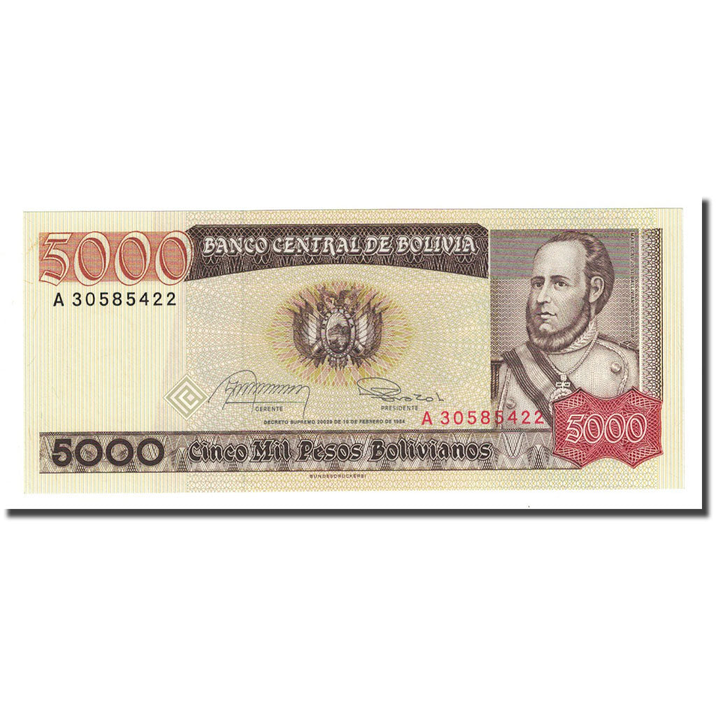 Banknote, Bolivia, 5000 Pesos Bolivianos, 1984-02-10, KM:168a, UNC(65-70)
