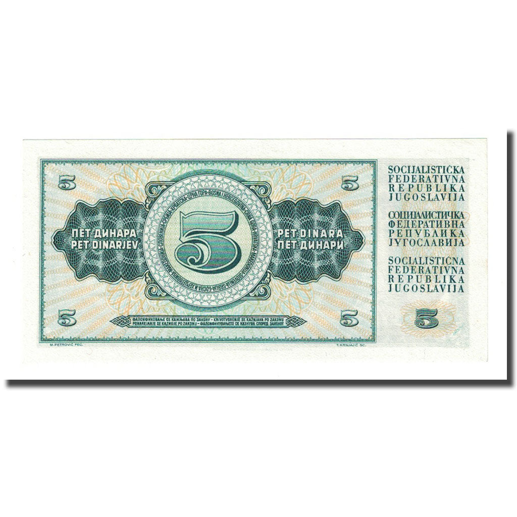 Banknote, Yugoslavia, 5 Dinara, 1968-05-01, KM:81b, UNC(65-70)