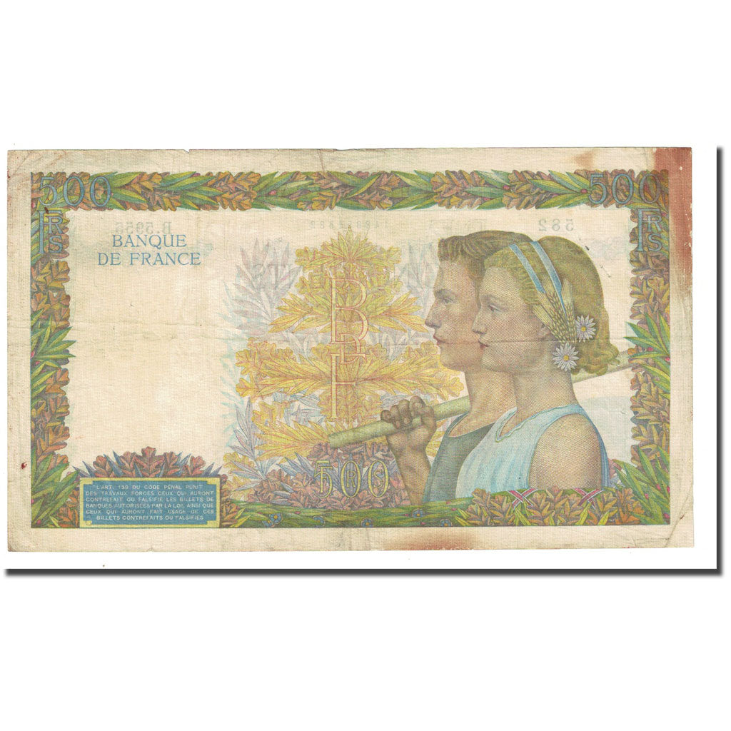 França, 500 Francs, La Paix, 1942-06-20, VF(20-25), Fayette:32.35, KM:95b