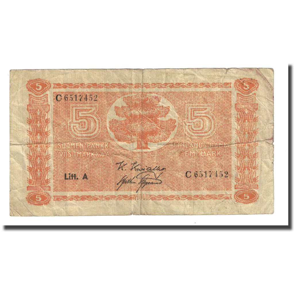 Billete, 5 Markkaa, 1945 (1946), Finlandia, KM:76a, BC