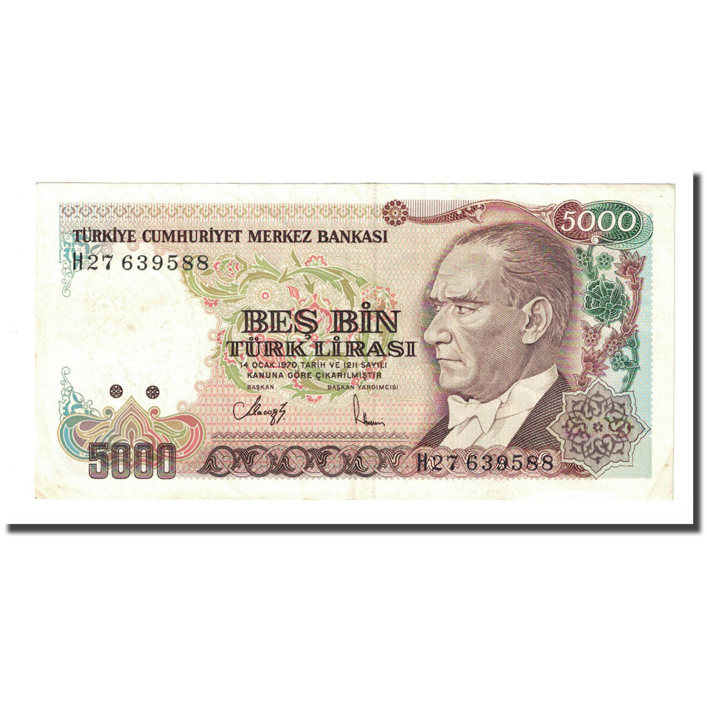 Banknote, Turkey, 5000 Lira, L.1970, KM:198, AU(55-58)