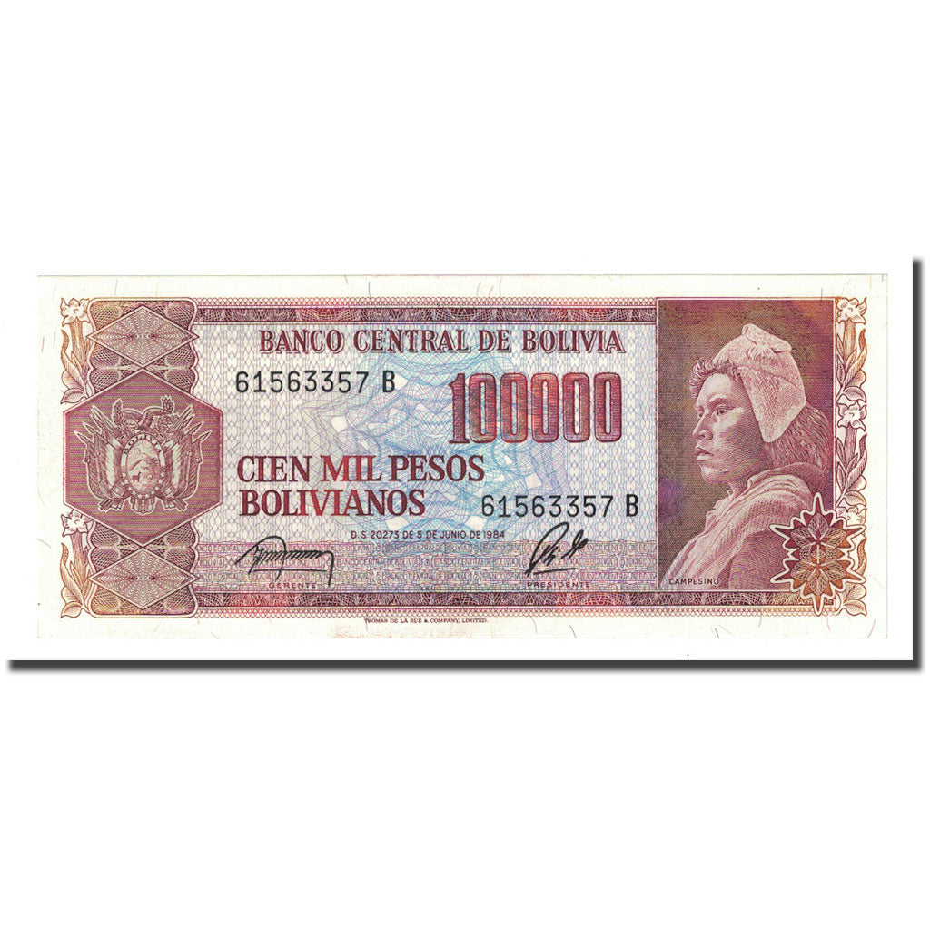 Banknote, Bolivia, 100,000 Pesos Bolivianos, D. 1984-06-5, KM:171a, UNC(65-70)