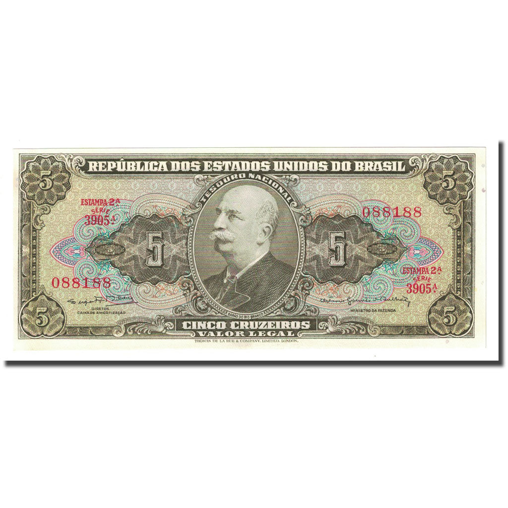 Banknote, Brazil, 5 Cruzeiros, Undated (1964), KM:176d, UNC(65-70)