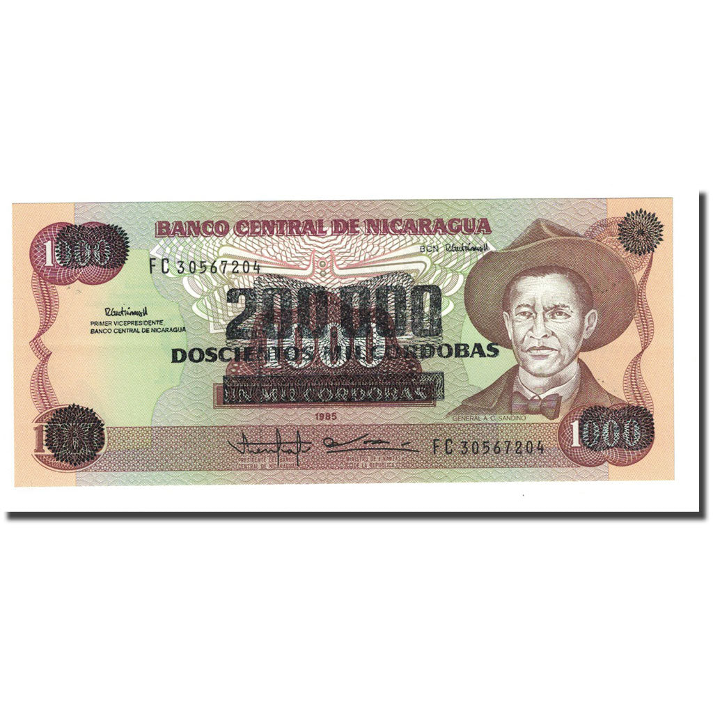 Banknote, Nicaragua, 200,000 Córdobas on 1000 Córdobas, 1985 (1990), KM:162