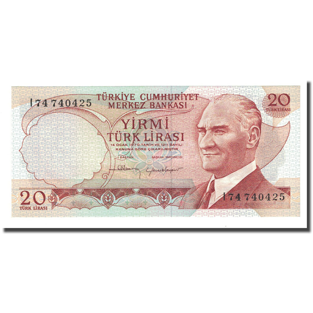 Banknote, Turkey, 20 Lira, L.1970, KM:187b, UNC(65-70)
