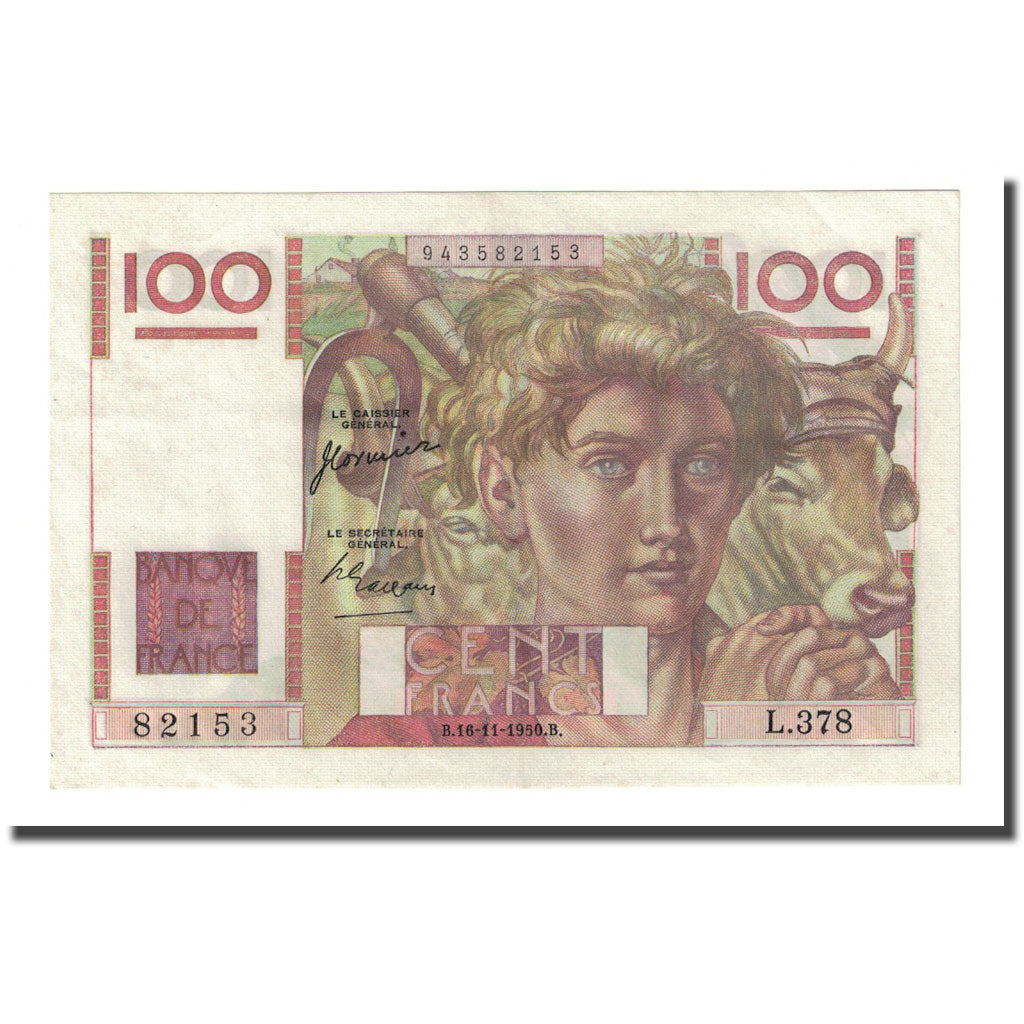 France, 100 Francs, Jeune Paysan, 1950-11-16, SUP, Fayette:28.28, KM:128c