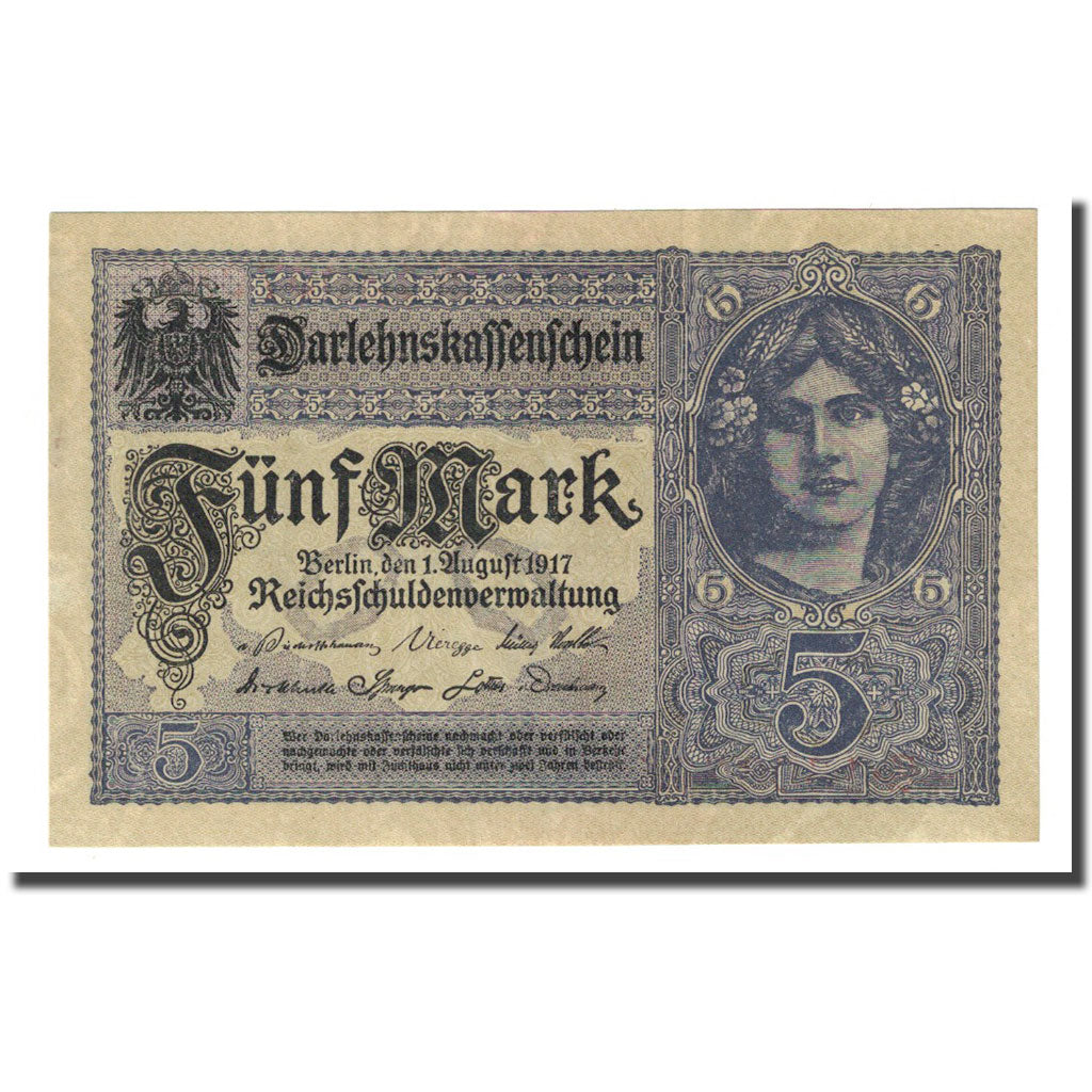 Banknot, Niemcy, 5 Mark, 1917-08-01, KM:56b, UNC(65-70)