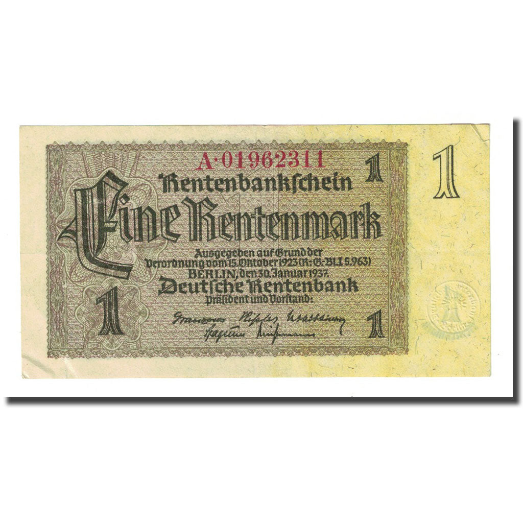 Banknote, Germany, 1 Rentenmark, 1937-01-30, KM:173b, VF(20-25)