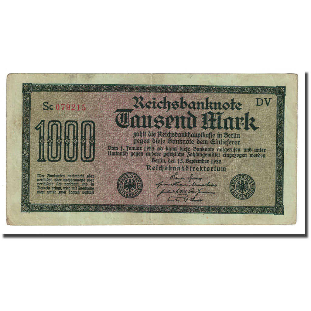 Banknot, Niemcy, 1000 Mark, 1922-09-15, KM:76g, EF(40-45)