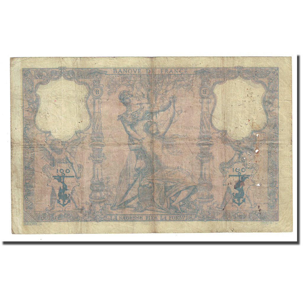 França, 100 Francs, Bleu et Rose, 1893-04-15, VF(20-25), Fayette:21.6, KM:65b
