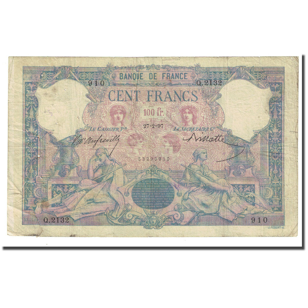 França, 100 Francs, Bleu et Rose, 1897-02-27, F(12-15), Fayette:21.10, KM:65b