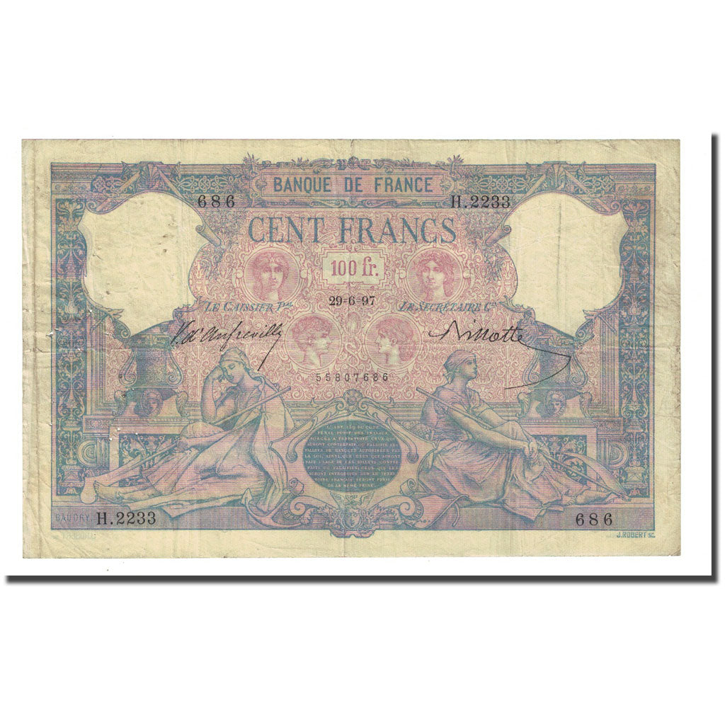 França, 100 Francs, Bleu et Rose, 1897-06-29, VF(30-35), Fayette:21.10, KM:65b