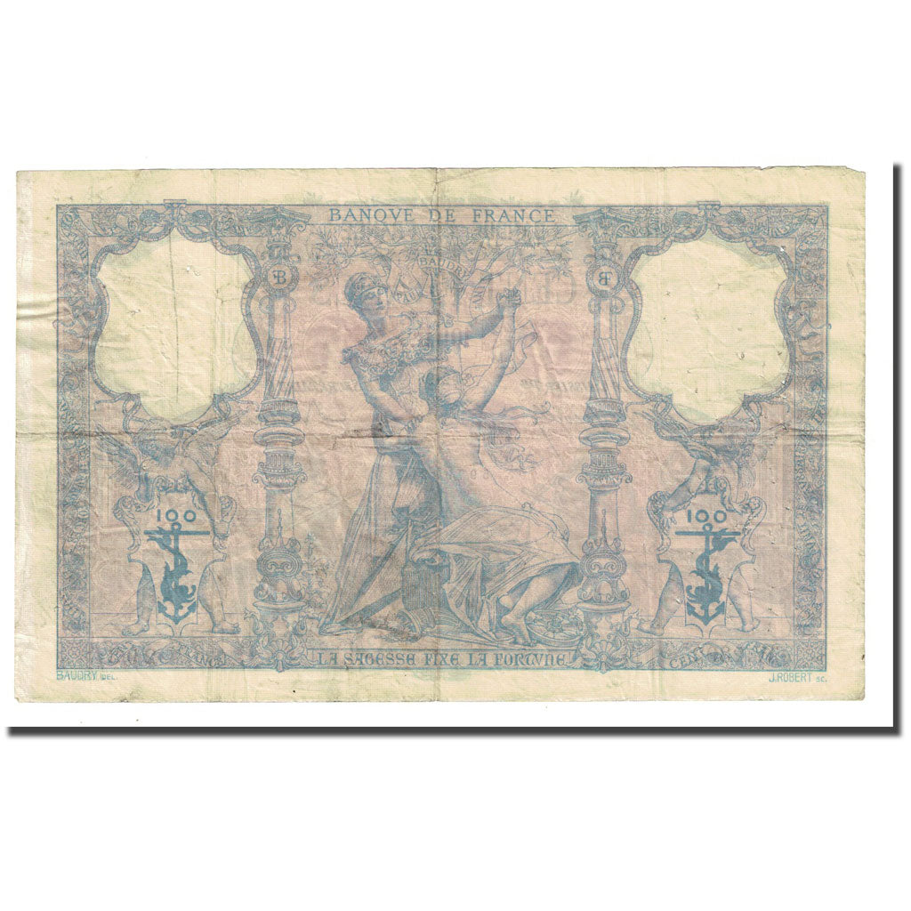 França, 100 Francs, Bleu et Rose, 1898-02-08, VF(20-25), Fayette:21.11, KM:65b