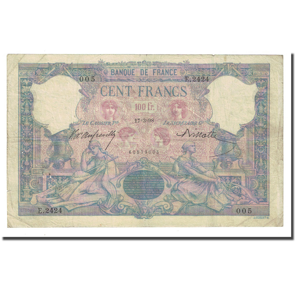 França, 100 Francs, Bleu et Rose, 1898-03-17, EF(40-45), Fayette:21.11, KM:65b