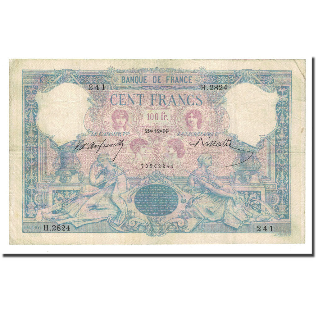 Francia, 100 Francs, Bleu et Rose, 1899-12-29, MBC+, Fayette:21.12, KM:65b