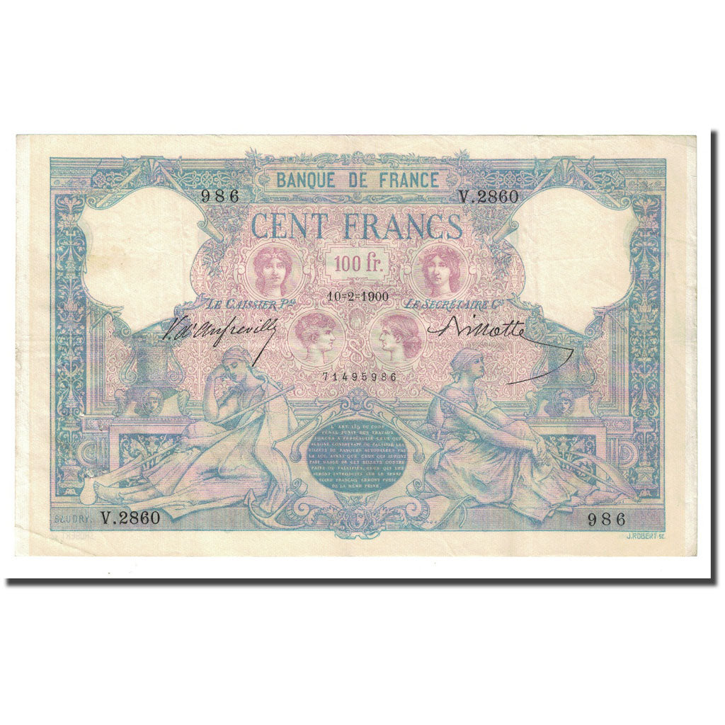 França, 100 Francs, Bleu et Rose, 1900-02-10, AU(50-53), Fayette:21.13, KM:65b