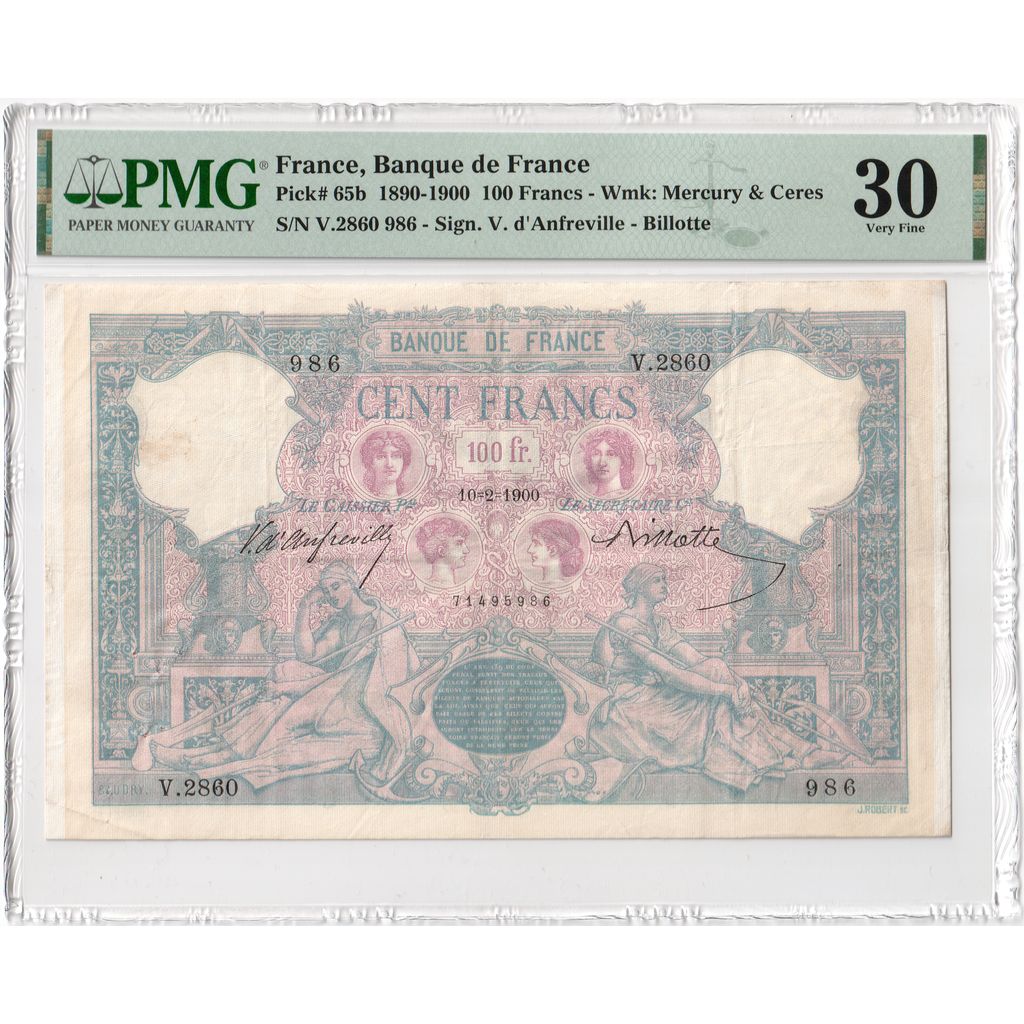 Francia, 100 Francs, Bleu et Rose, 1900-02-10, MBC+, Fayette:21.13, KM:65b