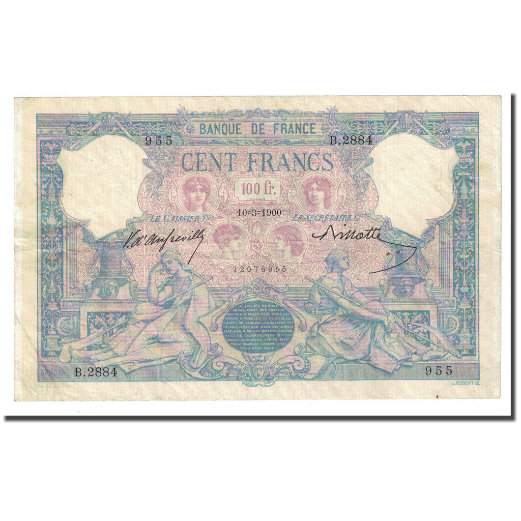 Francia, 100 Francs, Bleu et Rose, 1900-03-10, MBC, Fayette:21.13, KM:65b
