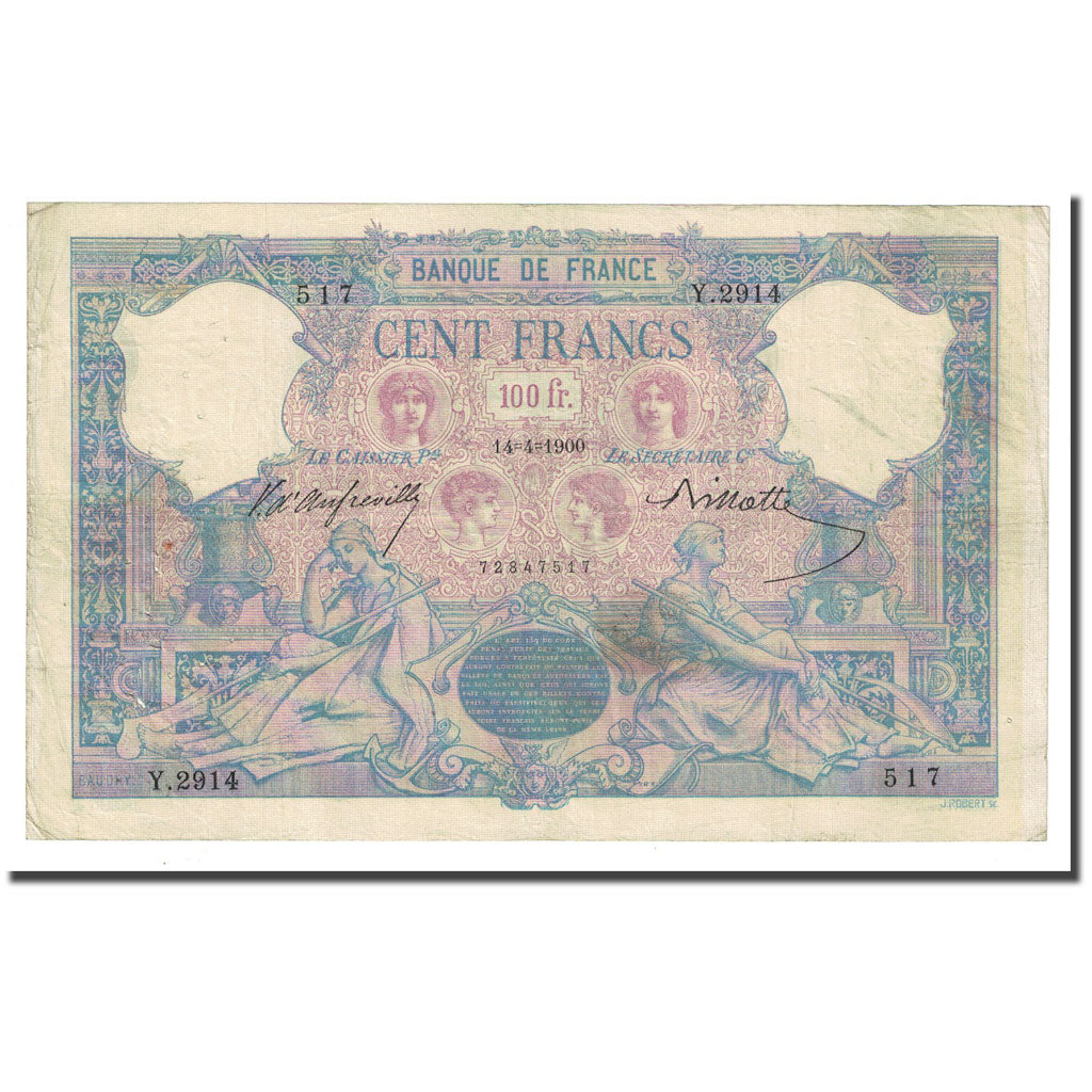 Francia, 100 Francs, Bleu et Rose, 1900-04-14, MBC, Fayette:21.13, KM:65b