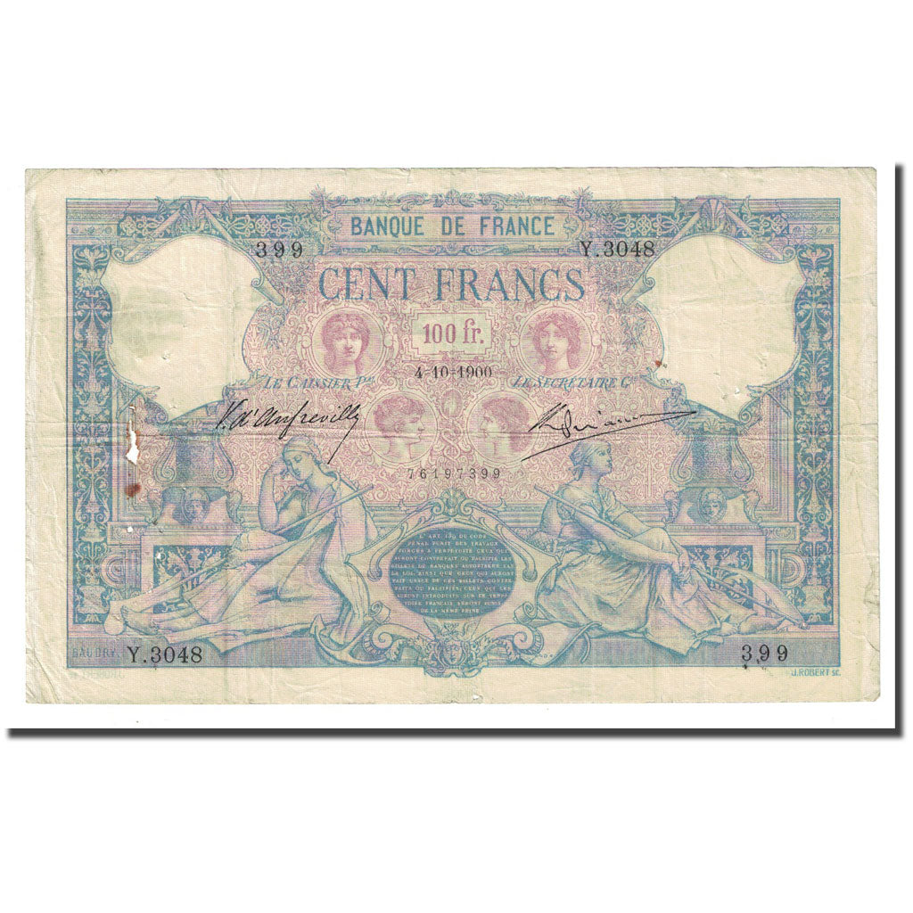 Francja, 100 Francs, Bleu et Rose, 1900-10-04, VF(30-35), Fayette:21.13, KM:65c