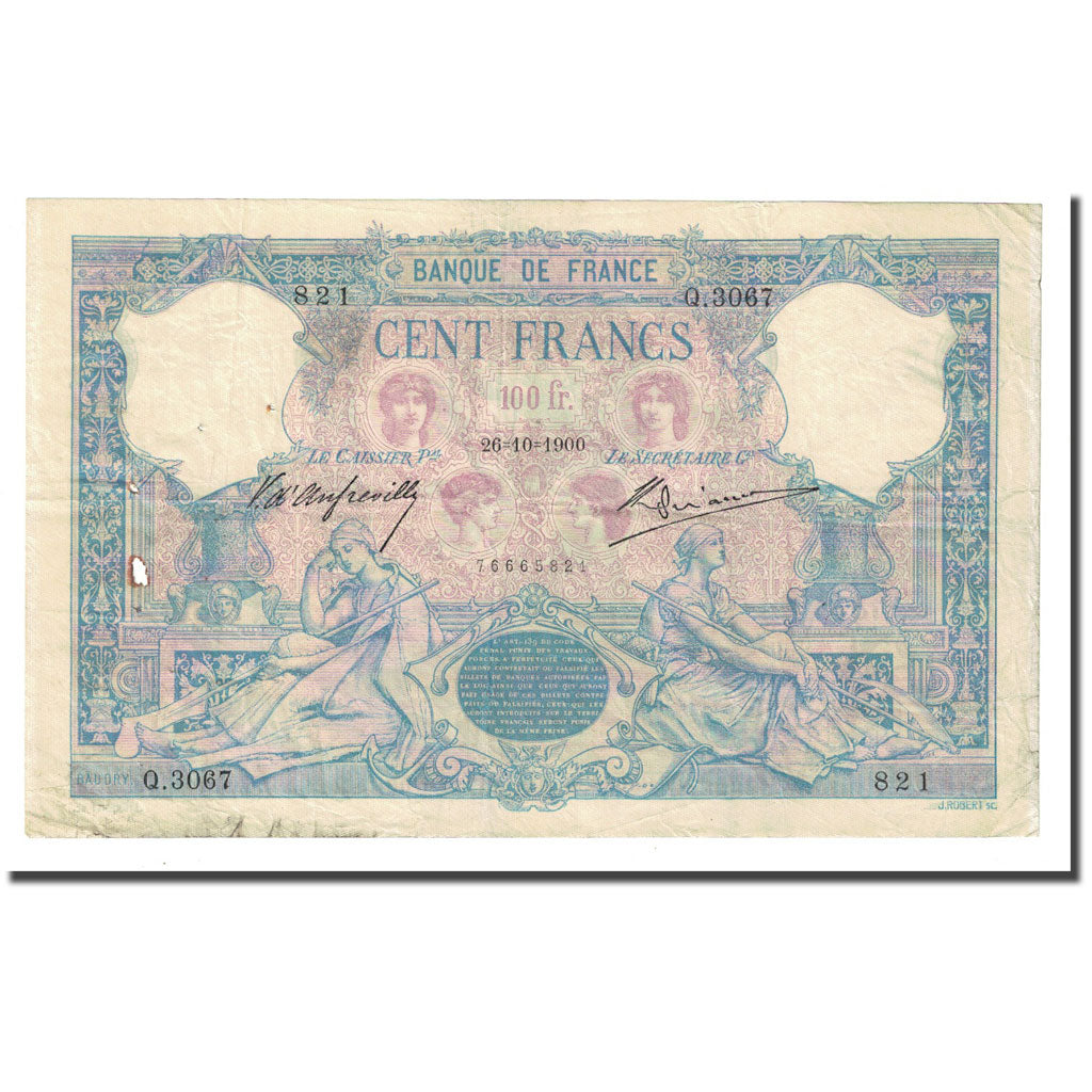 Frankreich, 100 Francs, Bleu et Rose, 1900-10-26, S+, Fayette:21.13, KM:65c