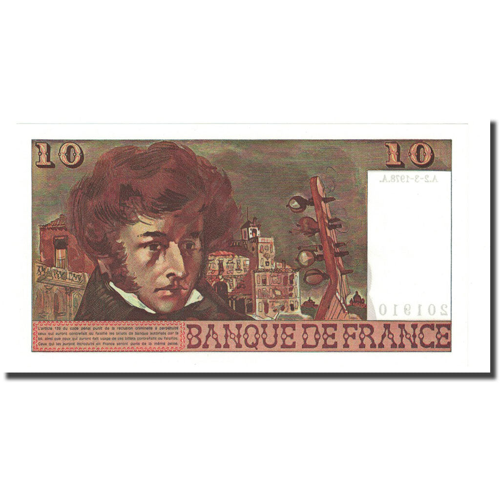 França, 10 Francs, Berlioz, 1978-03-02, UNC(65-70), Fayette:63.23, KM:150c