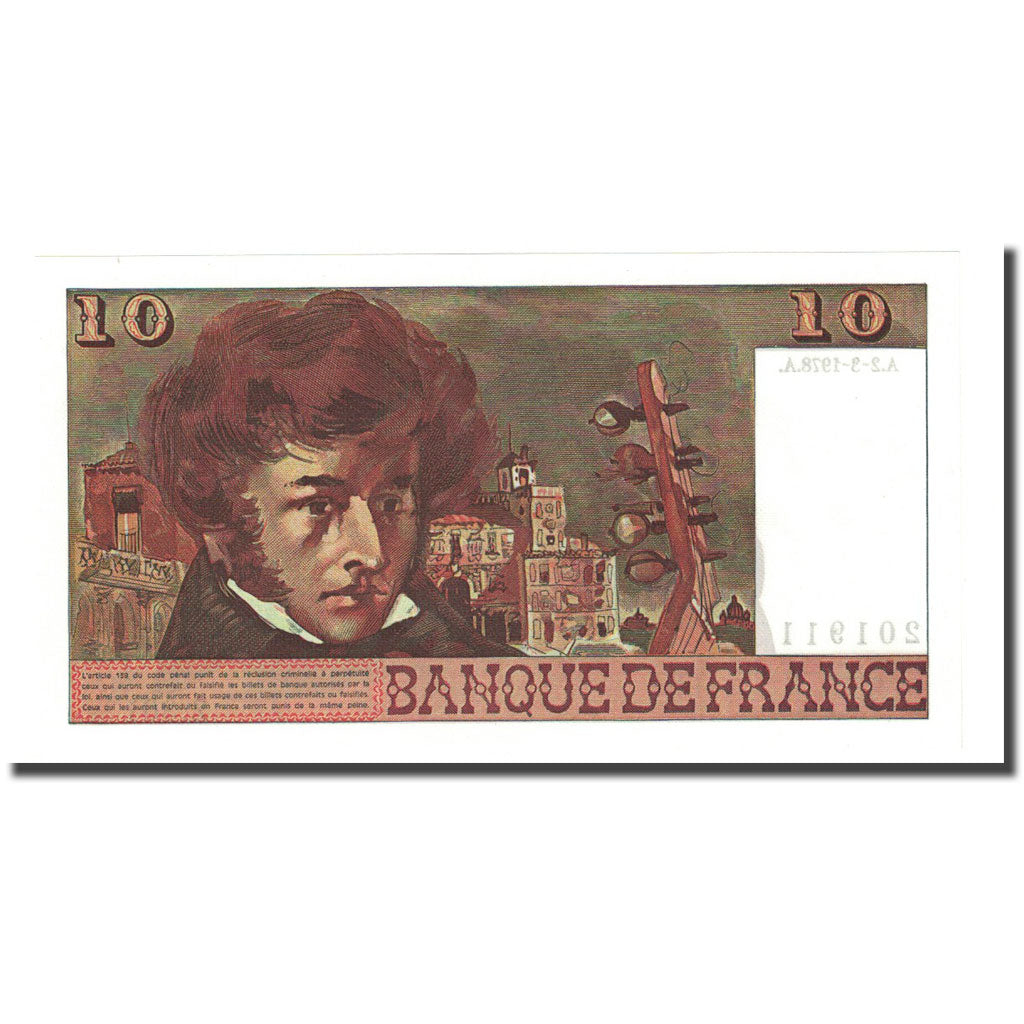 France, 10 Francs, Berlioz, 1978-03-02, UNC(65-70), Fayette:63.23, KM:150c
