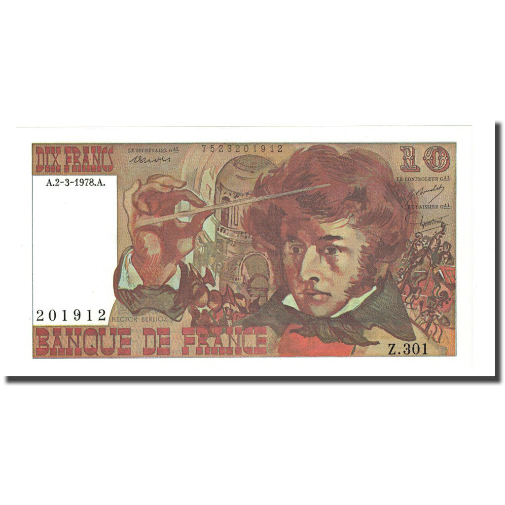 França, 10 Francs, Berlioz, 1978-03-02, UNC(65-70), Fayette:63.23, KM:150c