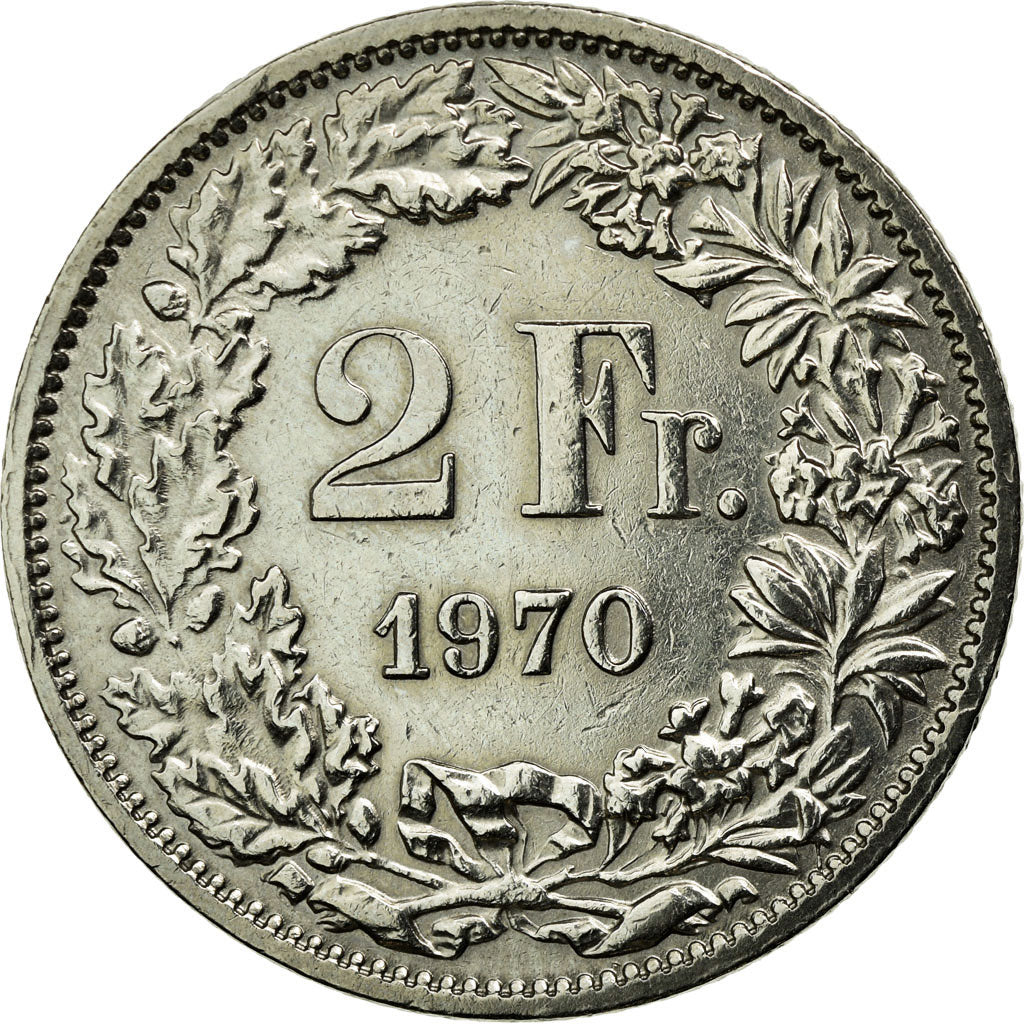 Coin, Switzerland, 2 Francs, 1970, Bern, EF(40-45), Copper-nickel, KM:21a.1