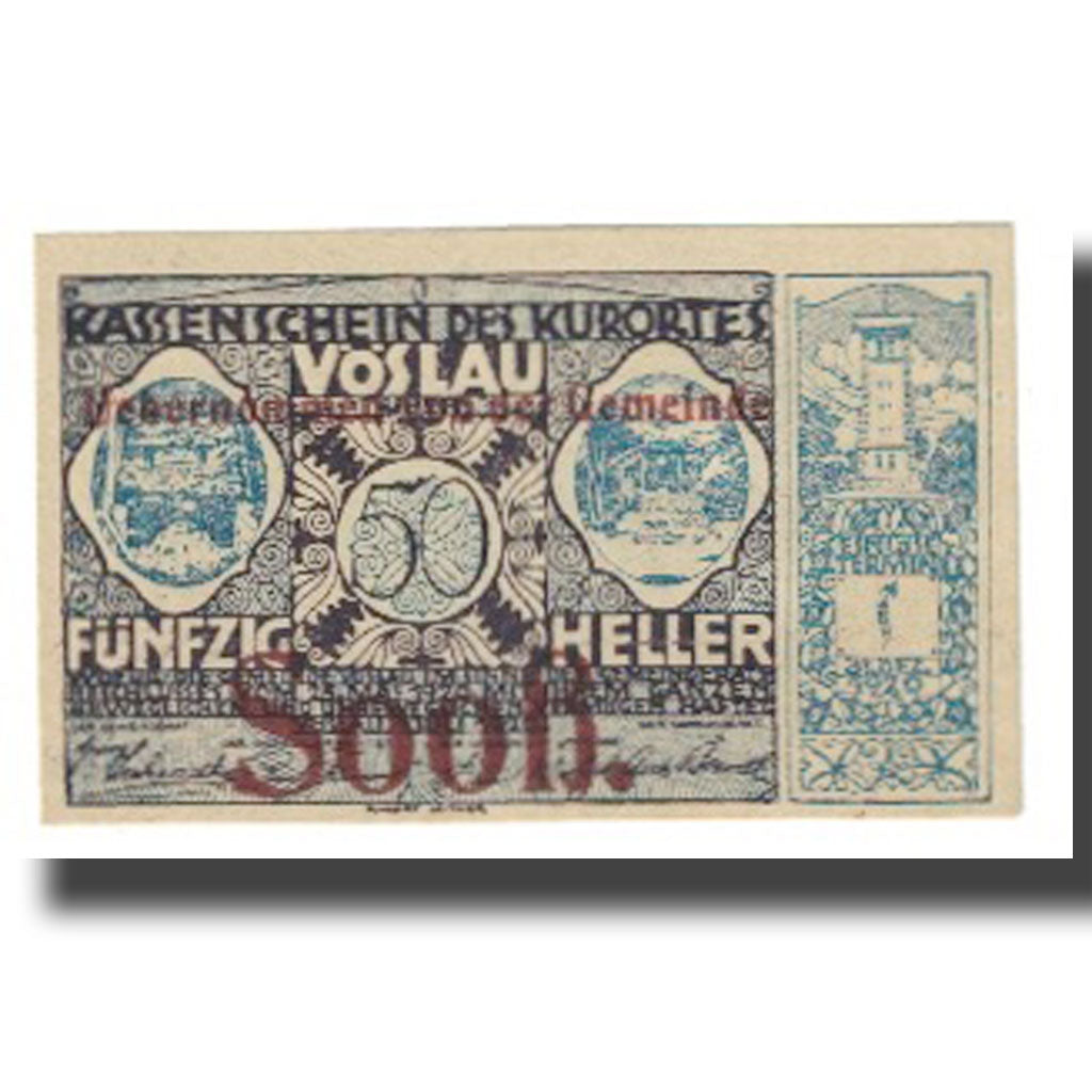 Banknote, Austria, 50 Heller, paysage, 1920, 1920-12-31, VOSLAU, UNC(65-70)